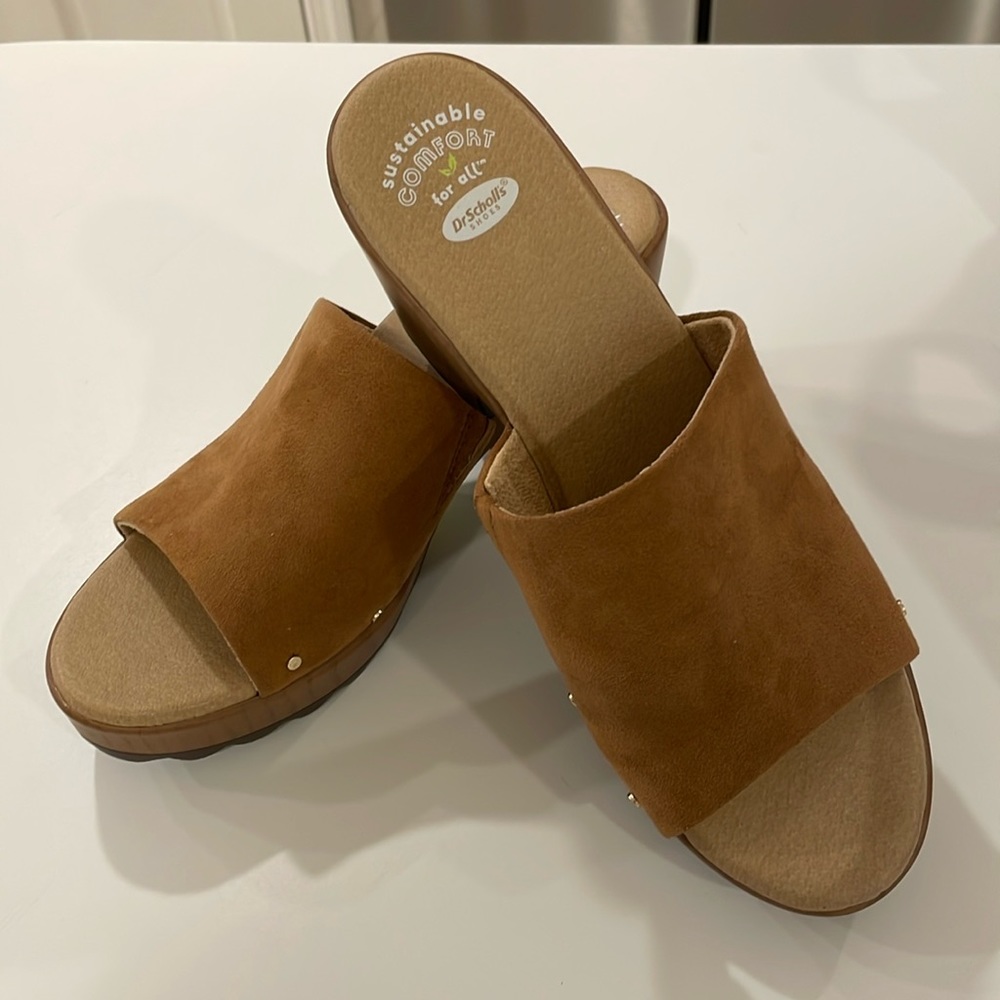 Dr. Scholl's Tan Suede Slide Sandals